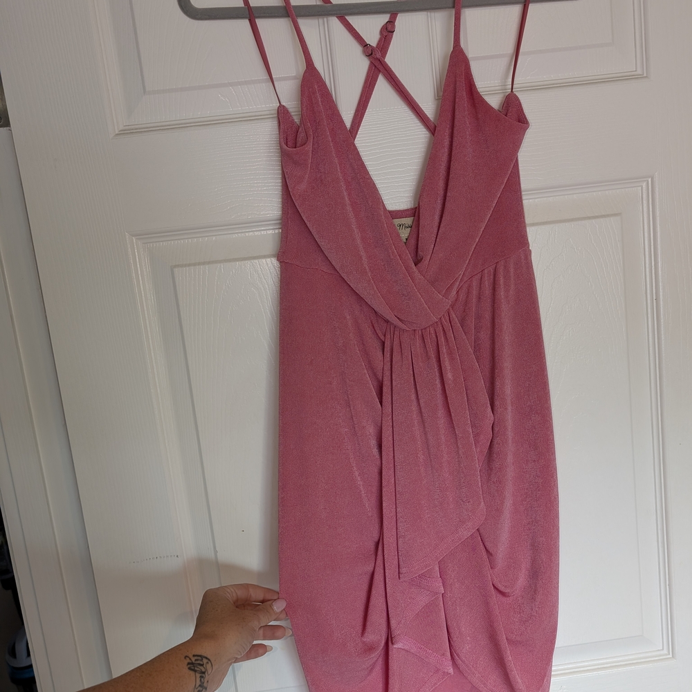 Pink Draped Spaghetti Strap Dress
